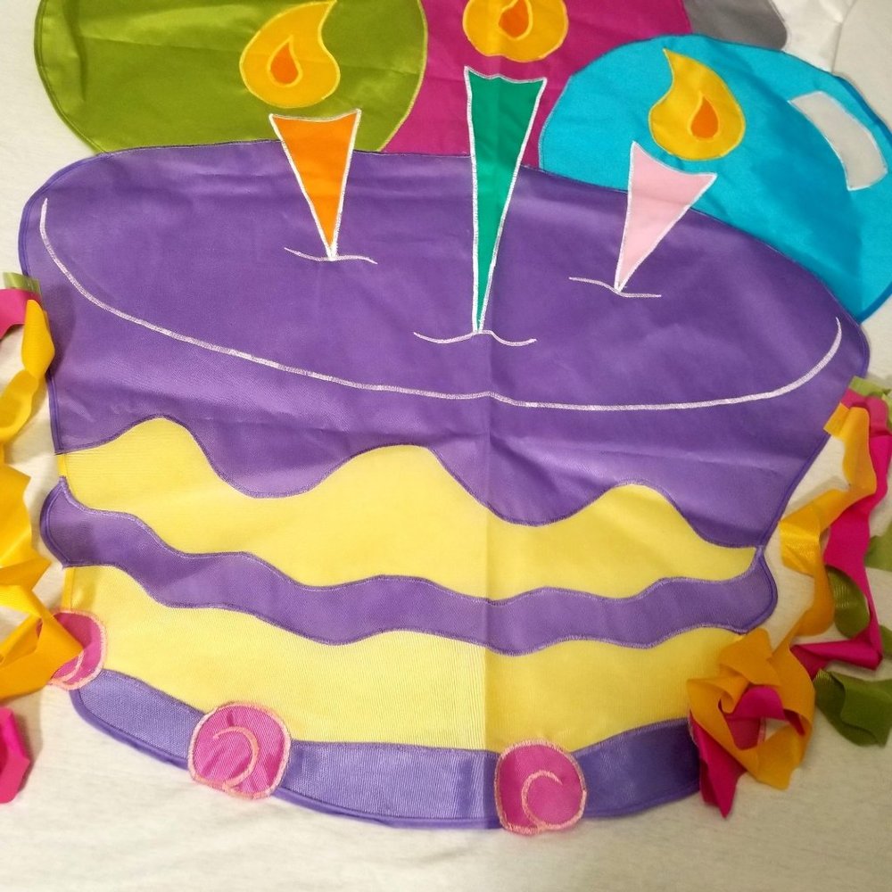 Flag Nylon Happy Birthday Cake 38 x 30 Double Sided Yard Garden Outdoor - Picture 3 of 8